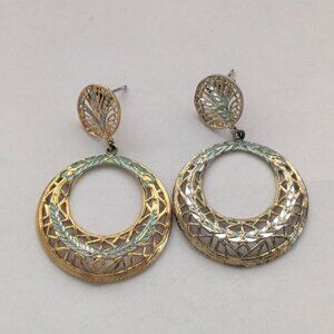 M Gold Vermeil Sterling Silver Round Laser Cut Dangle Earrings